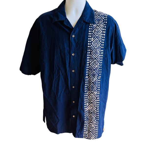 Handmade Other - Handmade Indigo Cotton Shirt India M Batik Ethnic Button Front Boho
